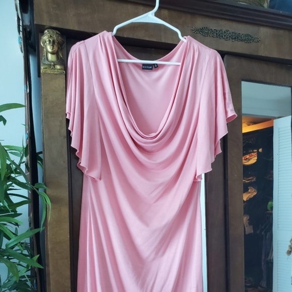 Dress pink L draped collar short sleeves - Picture 2 of 4
